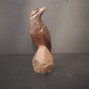 Vintage Hand Carved Dark Ironwood Sculpture of an Eagle / Hawk 7" Tall